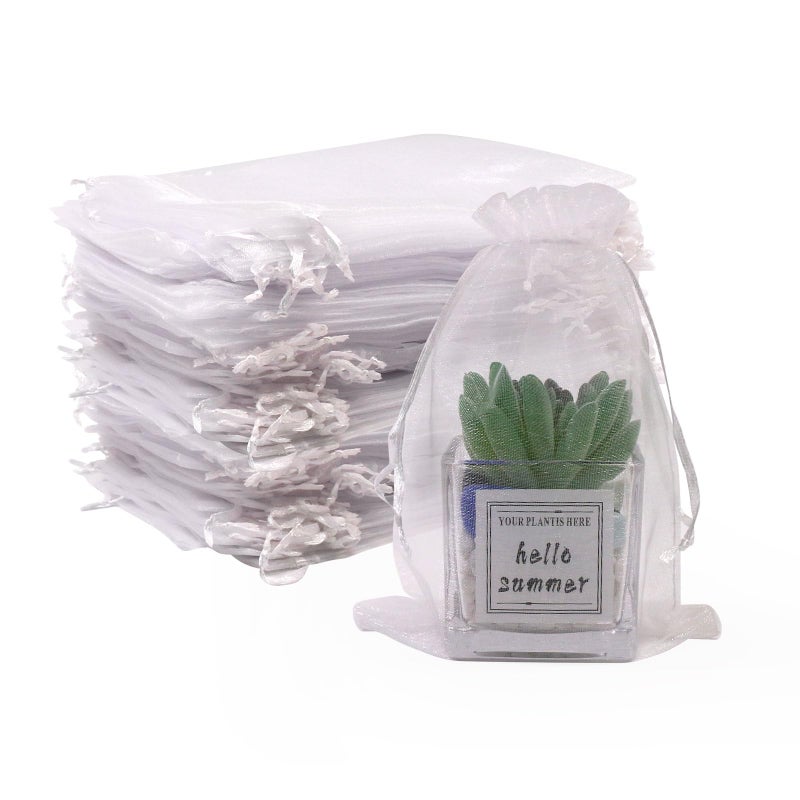 SumDirect 100Pcs 5x7 inch White Sheer Drawstring Organza Jewelry Pouches Wedding Party Christmas Favor Gift Bags - Image 1